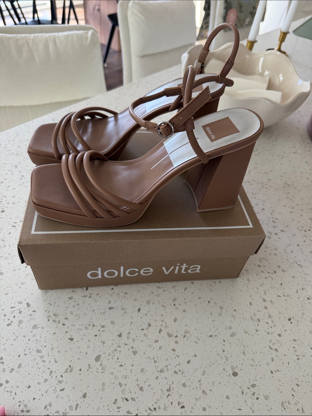 Dolce Vita Avery Tan Strappy Platform Block Heels